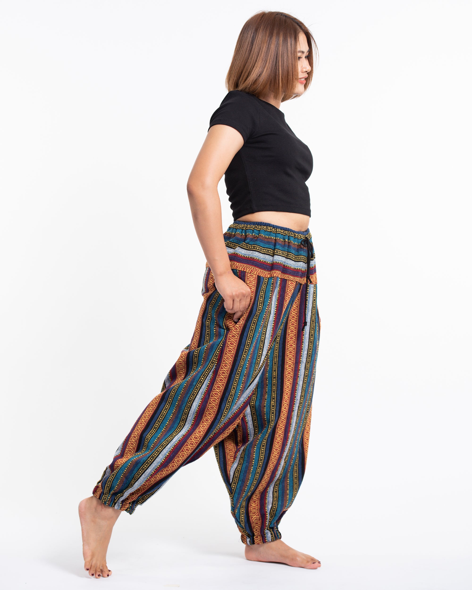 Women's Hill Tribe Low Cut Balloon Pants In Blue Orange