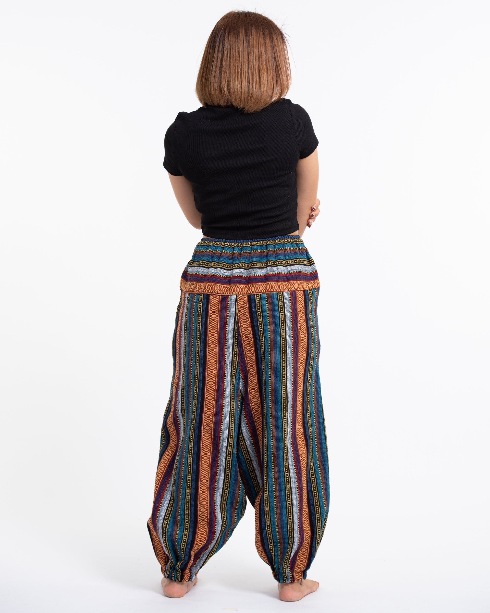 Women's Hill Tribe Low Cut Balloon Pants In Blue Orange