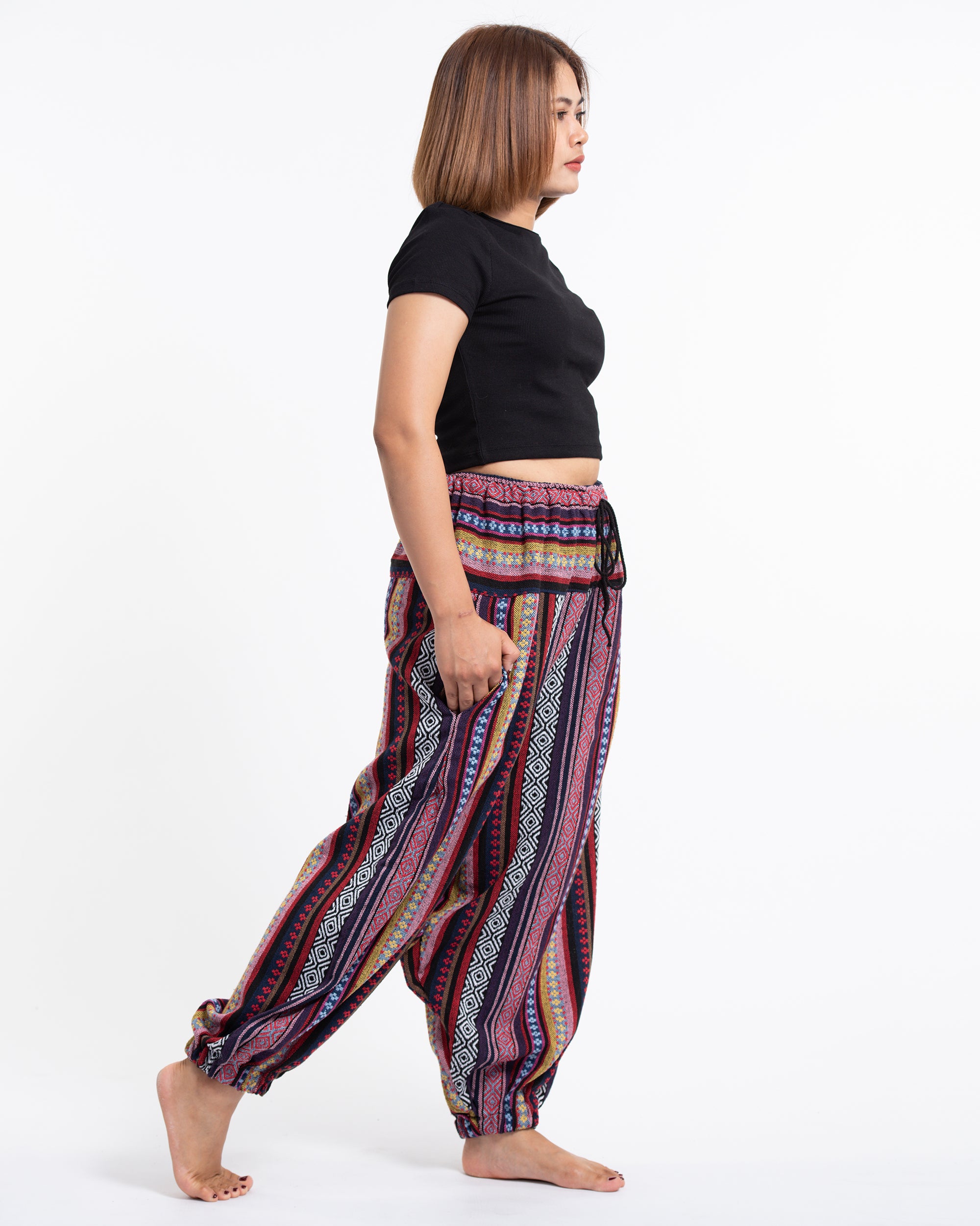 Women's Hill Tribe Low Cut Balloon Pants In Red Pink