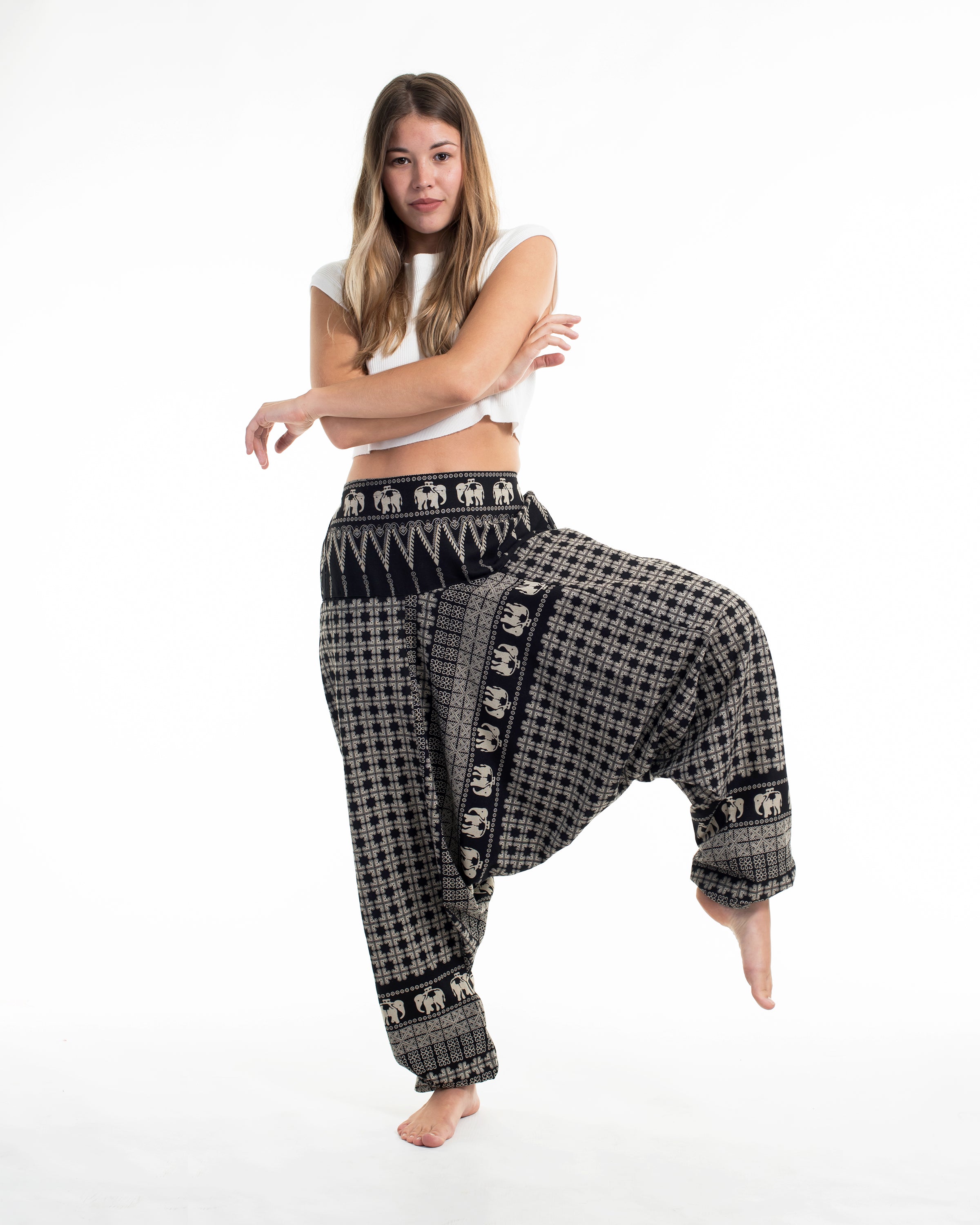 Hill Tribe Elephant Women's Elephant Pants in Black