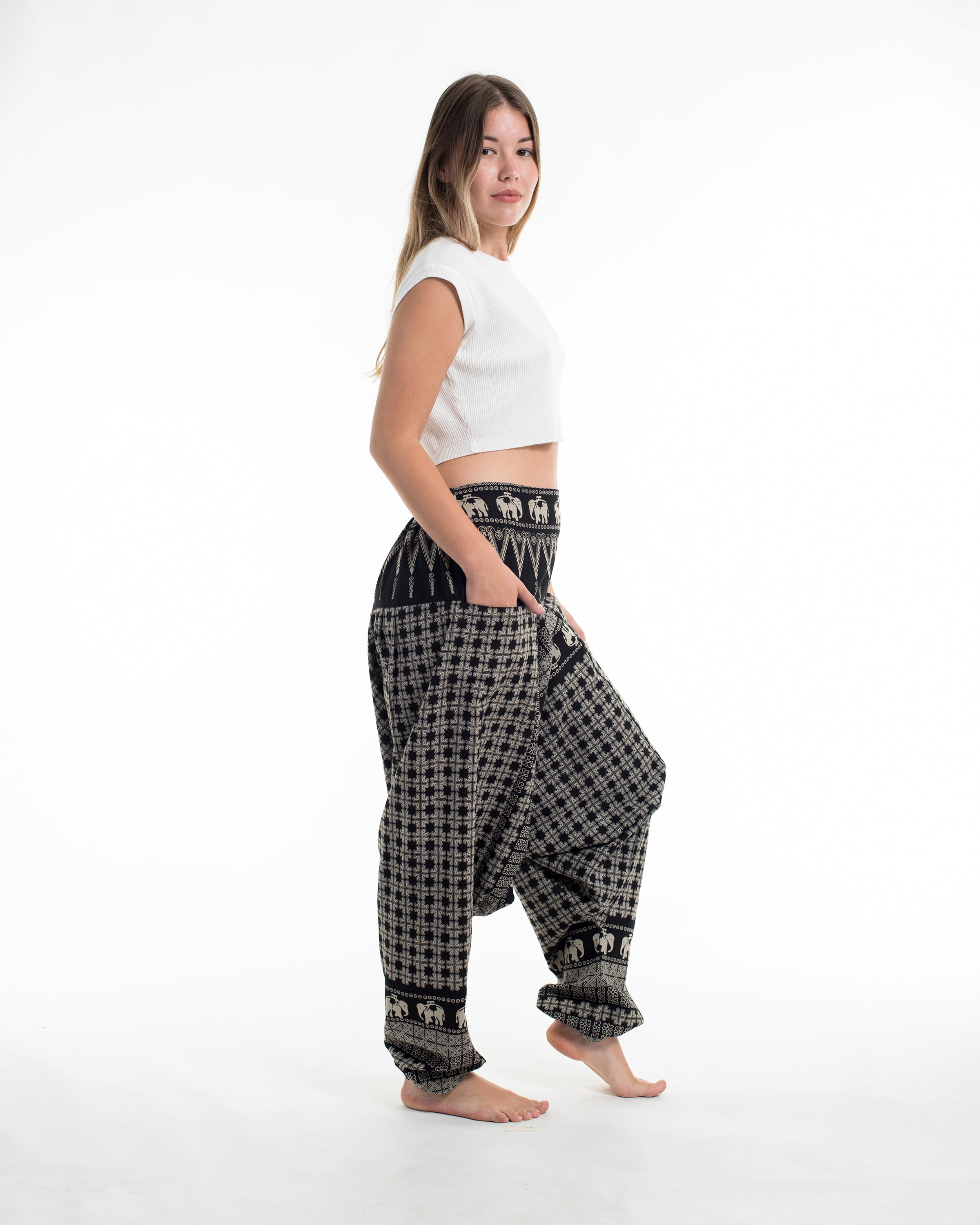 Hill Tribe Elephant Women's Elephant Pants in Black