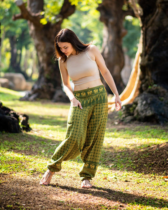 Hill Tribe Elephant Women's Elephant Pants in Green