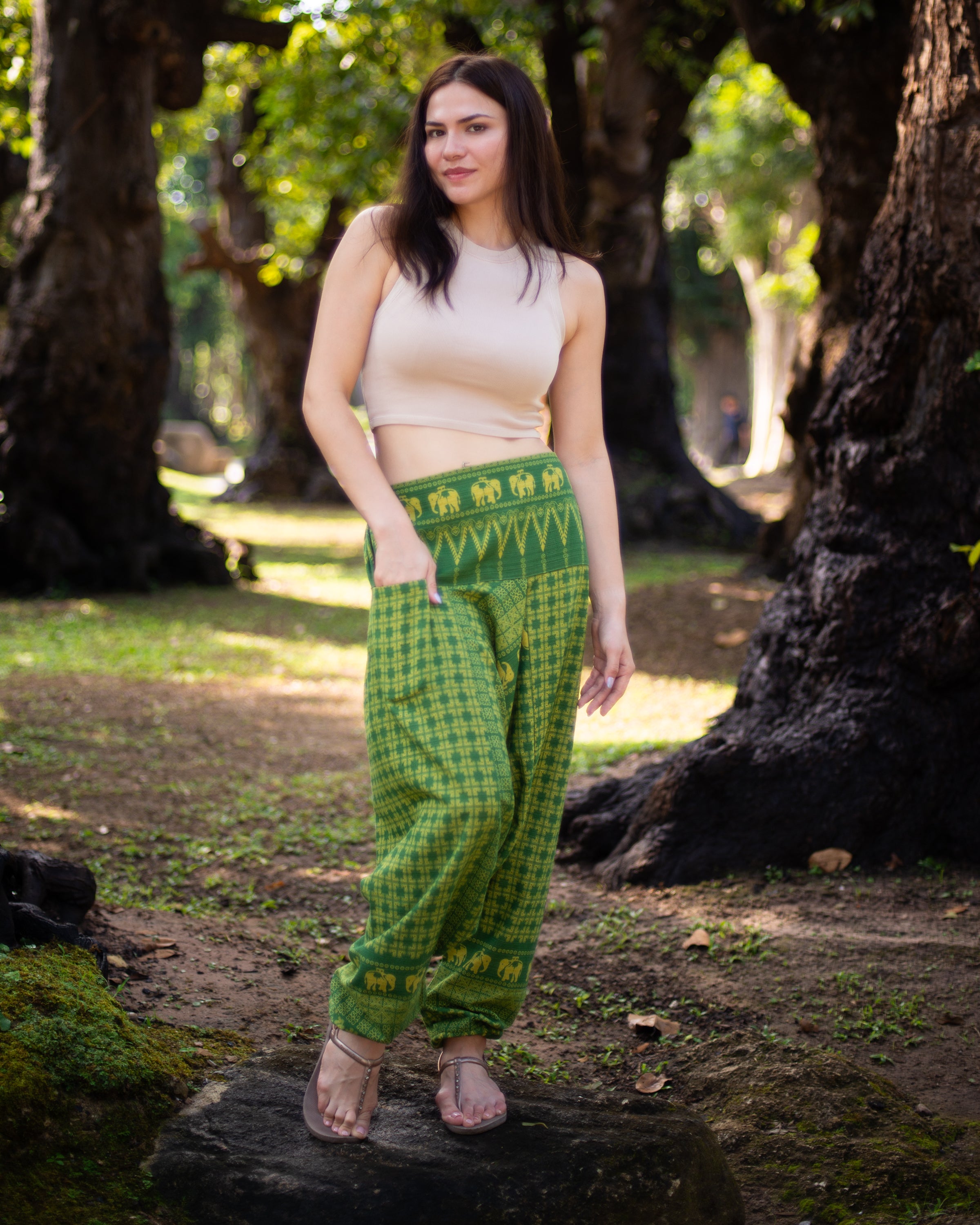 Hill Tribe Elephant Women's Elephant Pants in Green