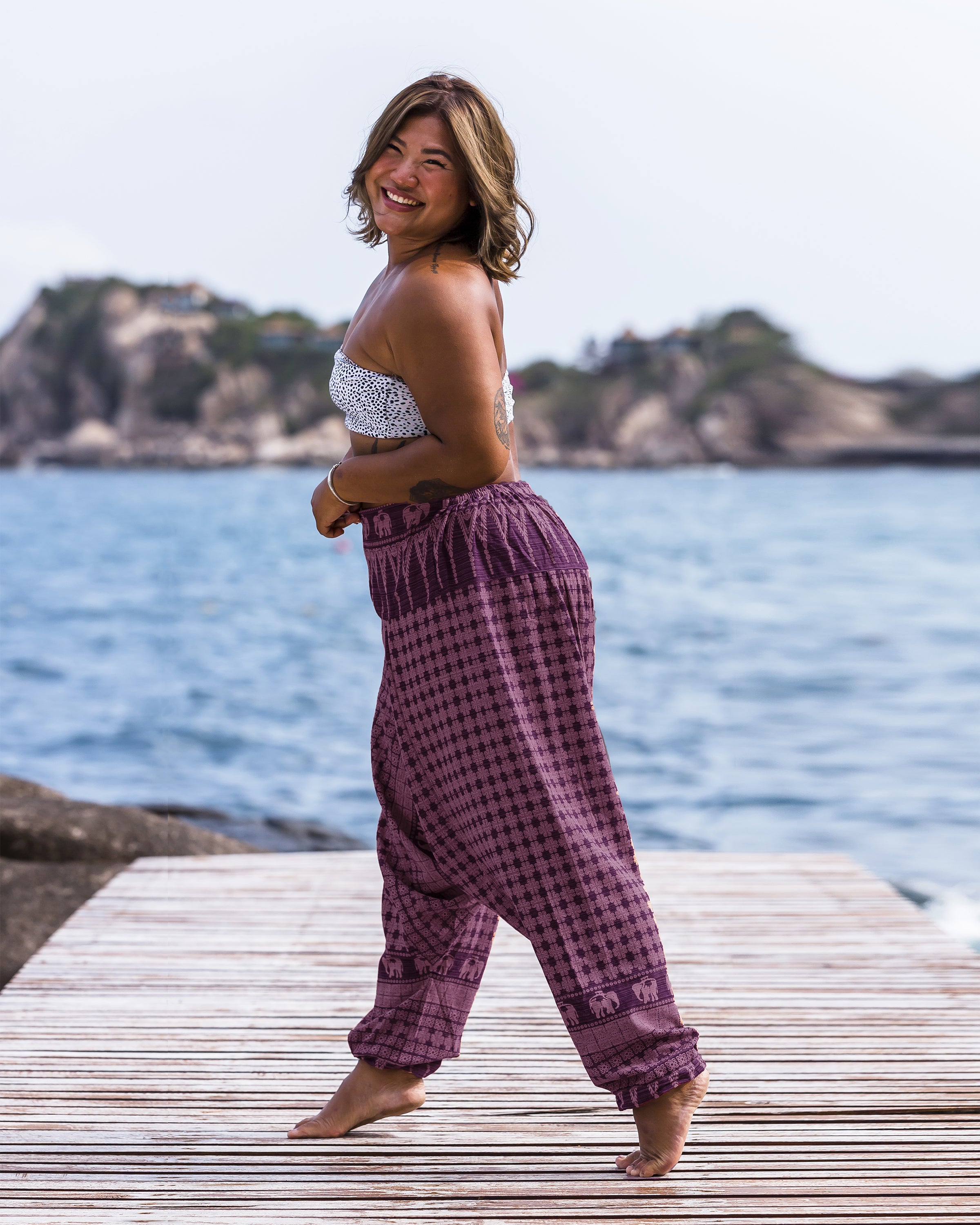 Plus Size Hill Tribe Elephant Women's Elephant Pants in Purple