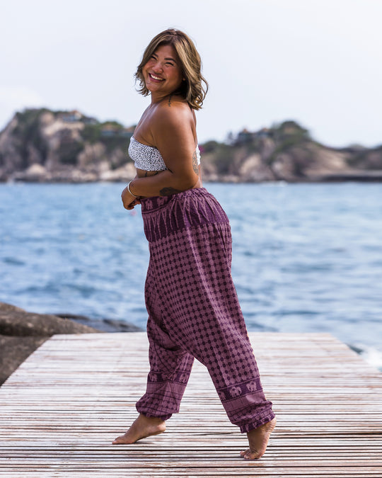 Plus Size Hill Tribe Elephant Women's Elephant Pants in Purple