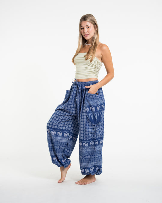 Women's Hill Tribe Cotton Elephant Pants in Blue