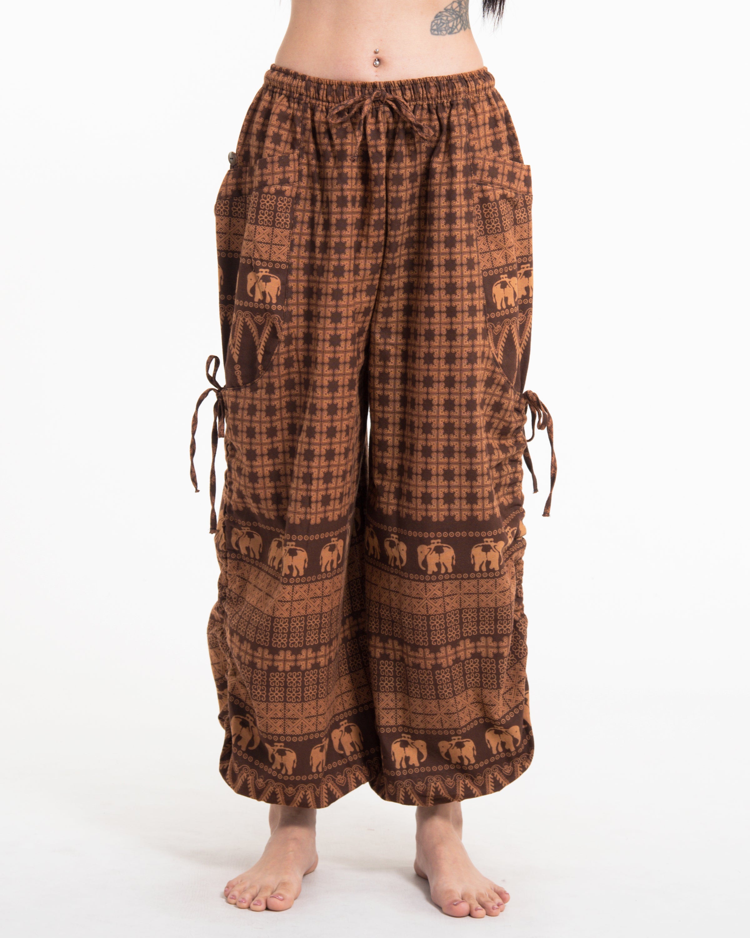 Women's Hill Tribe Cotton Elephant Pants in Brown