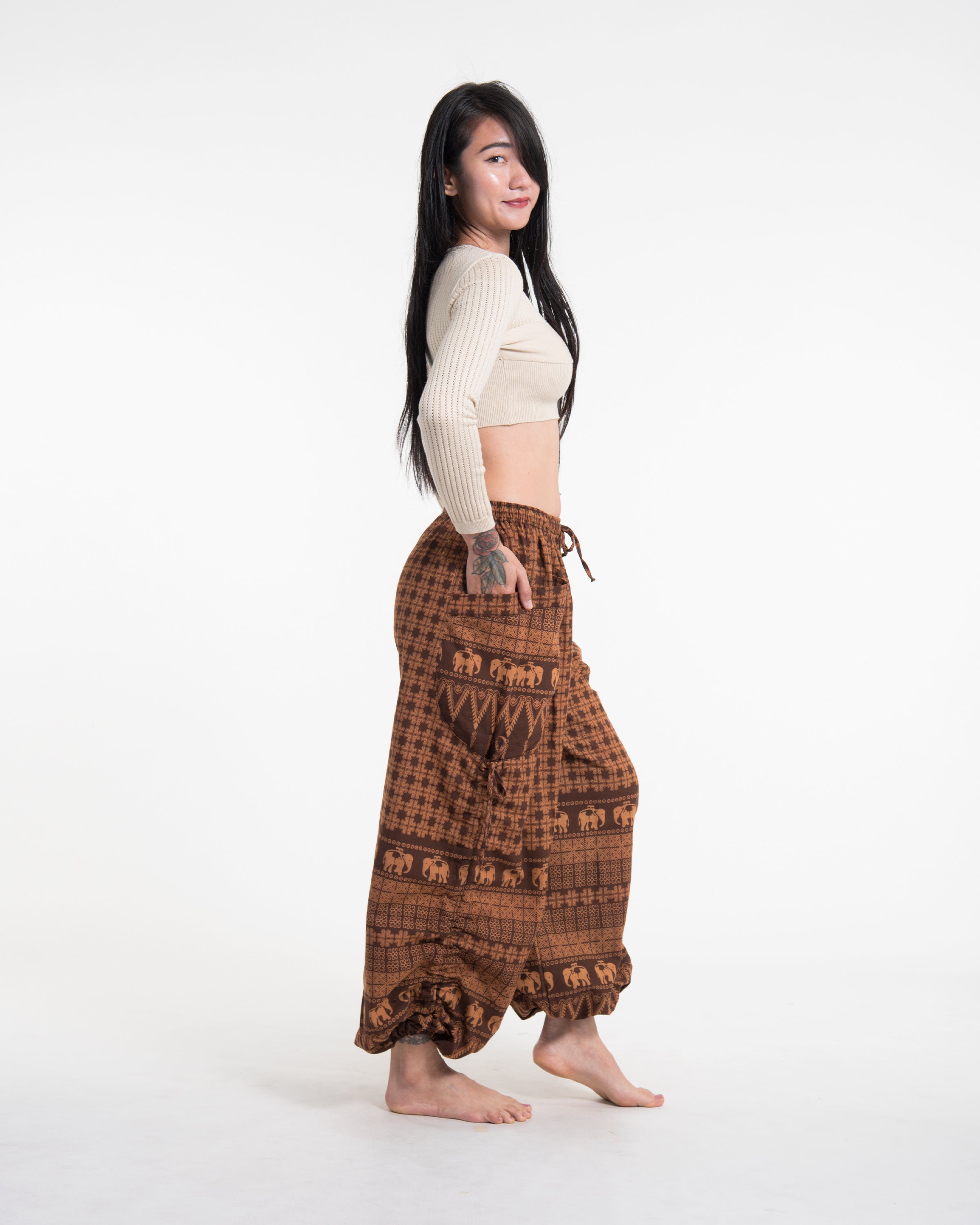 Women's Hill Tribe Cotton Elephant Pants in Brown
