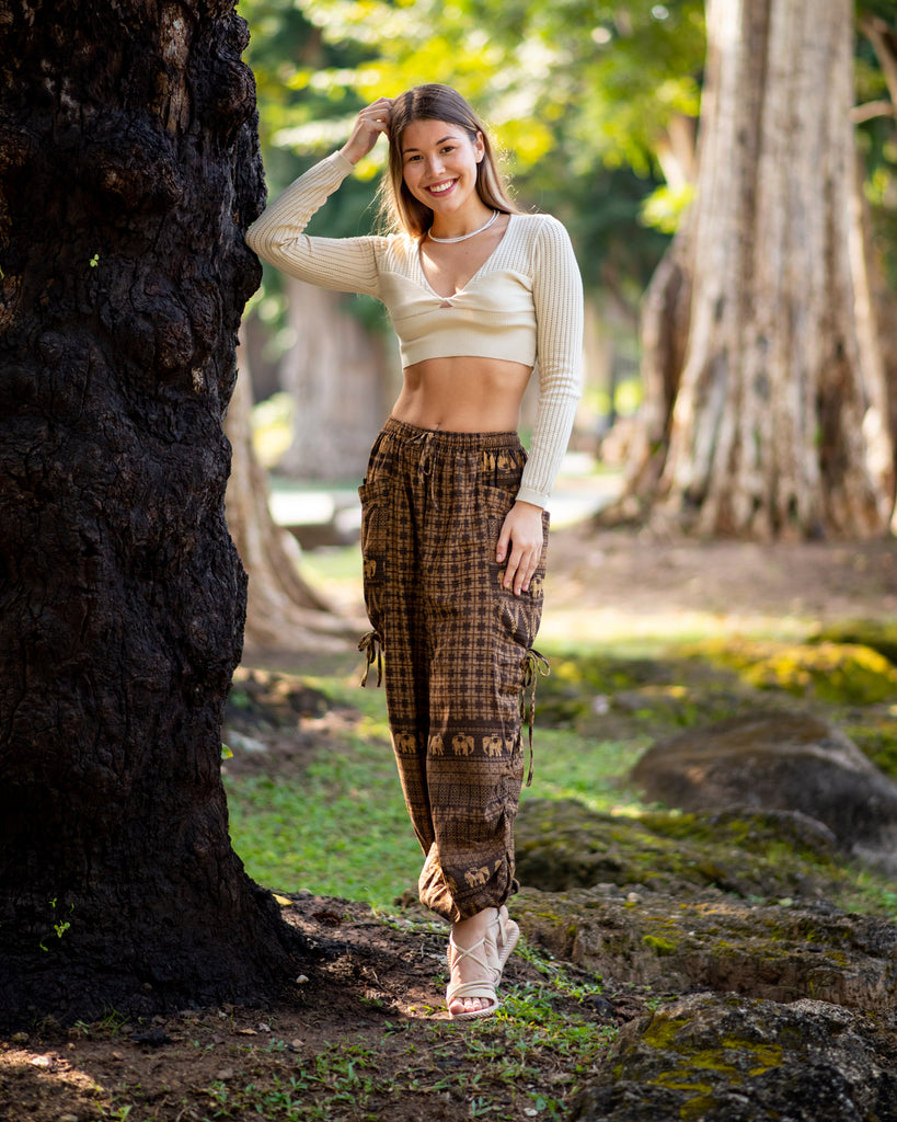 Women's Hill Tribe Cotton Elephant Pants in Brown – Harem Pants