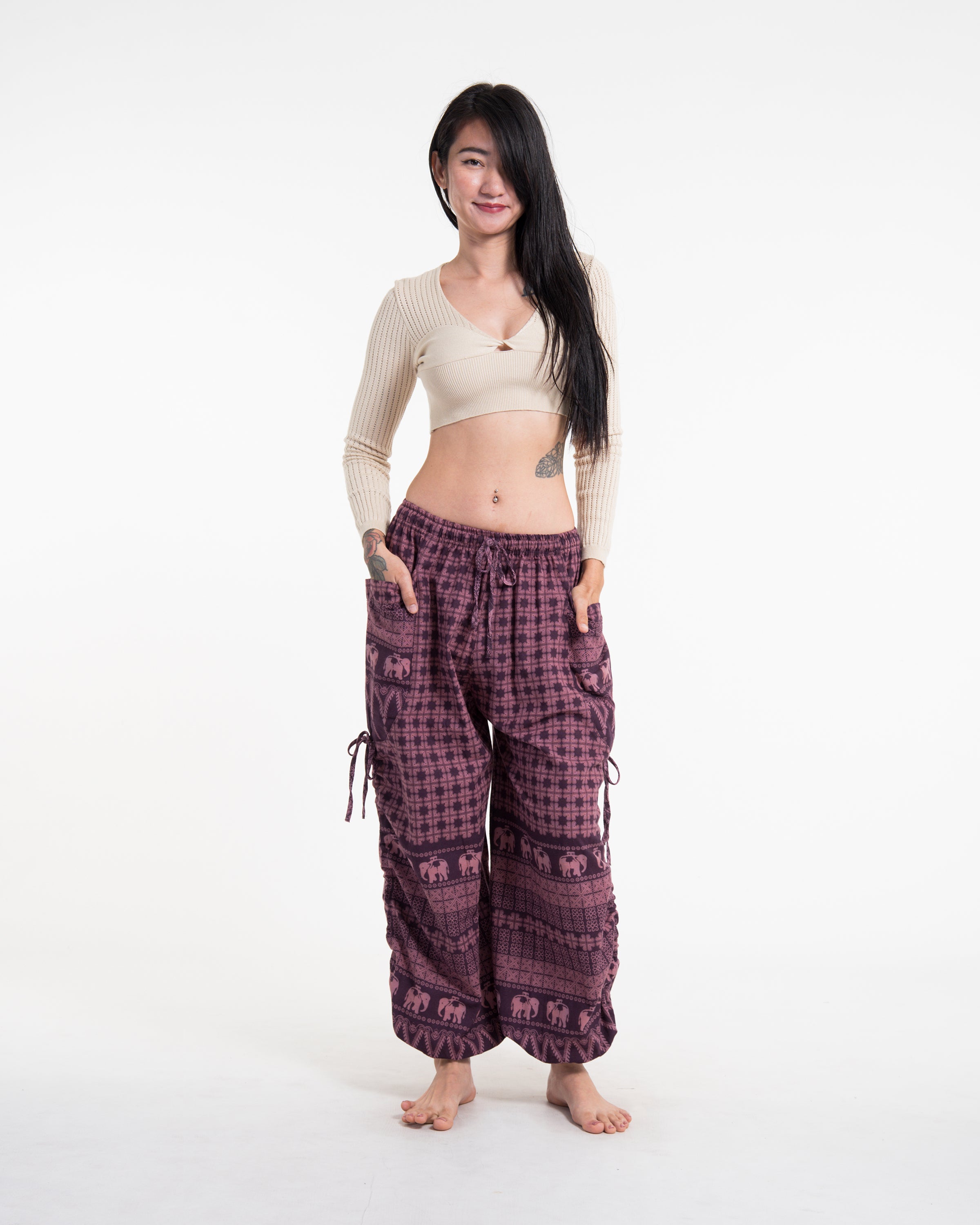Women's Hill Tribe Cotton Elephant Pants in Purple