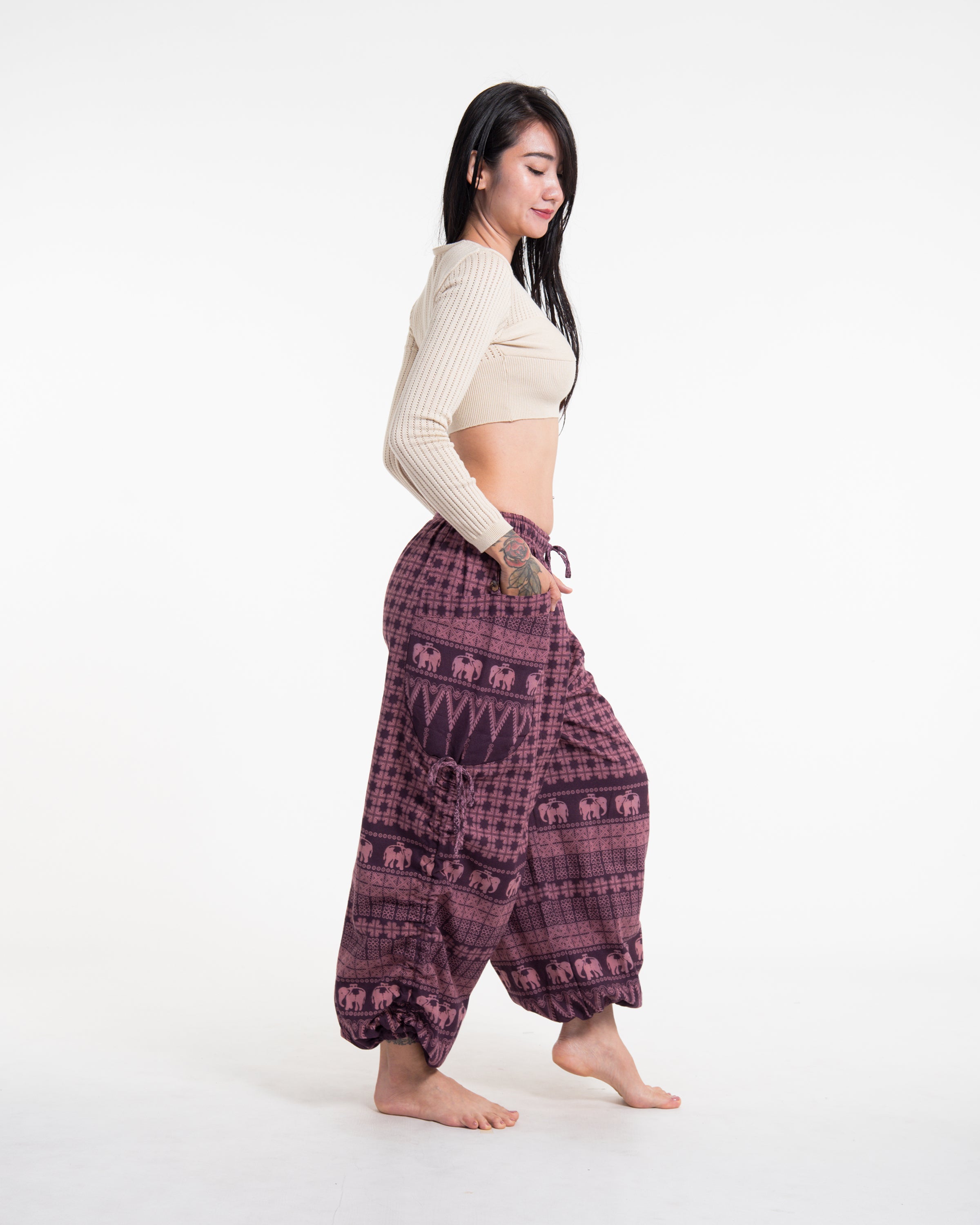 Women's Hill Tribe Cotton Elephant Pants in Purple