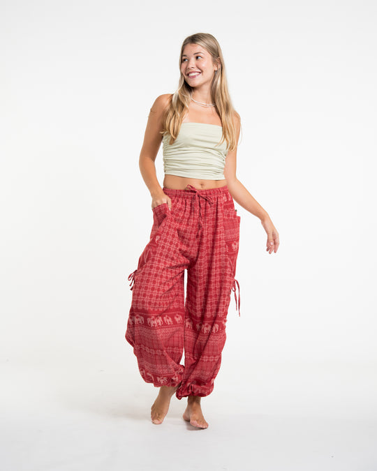 Women's Hill Tribe Cotton Elephant Pants in Red