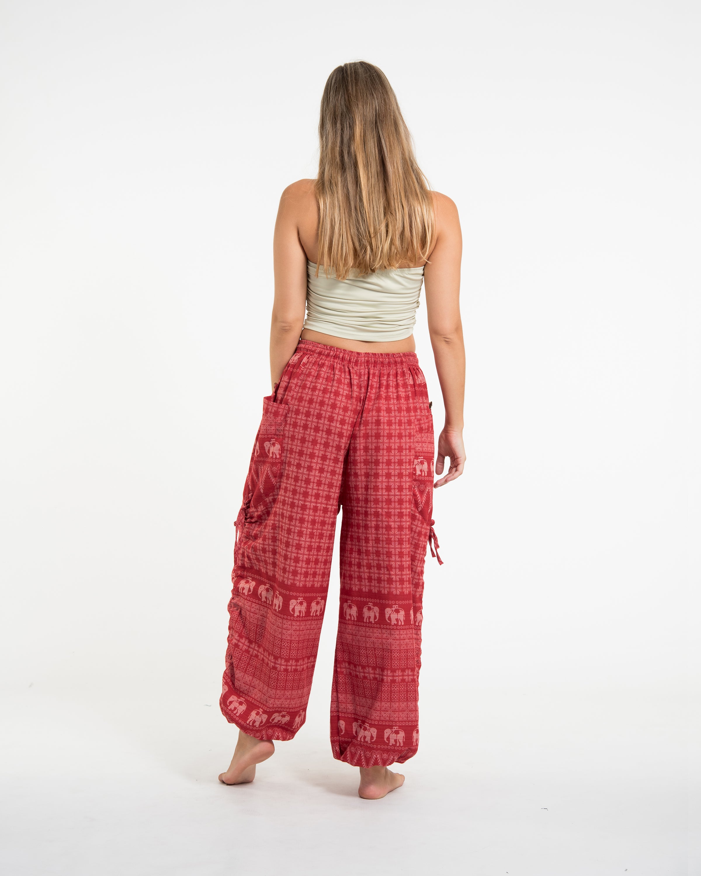 Women's Hill Tribe Cotton Elephant Pants in Red
