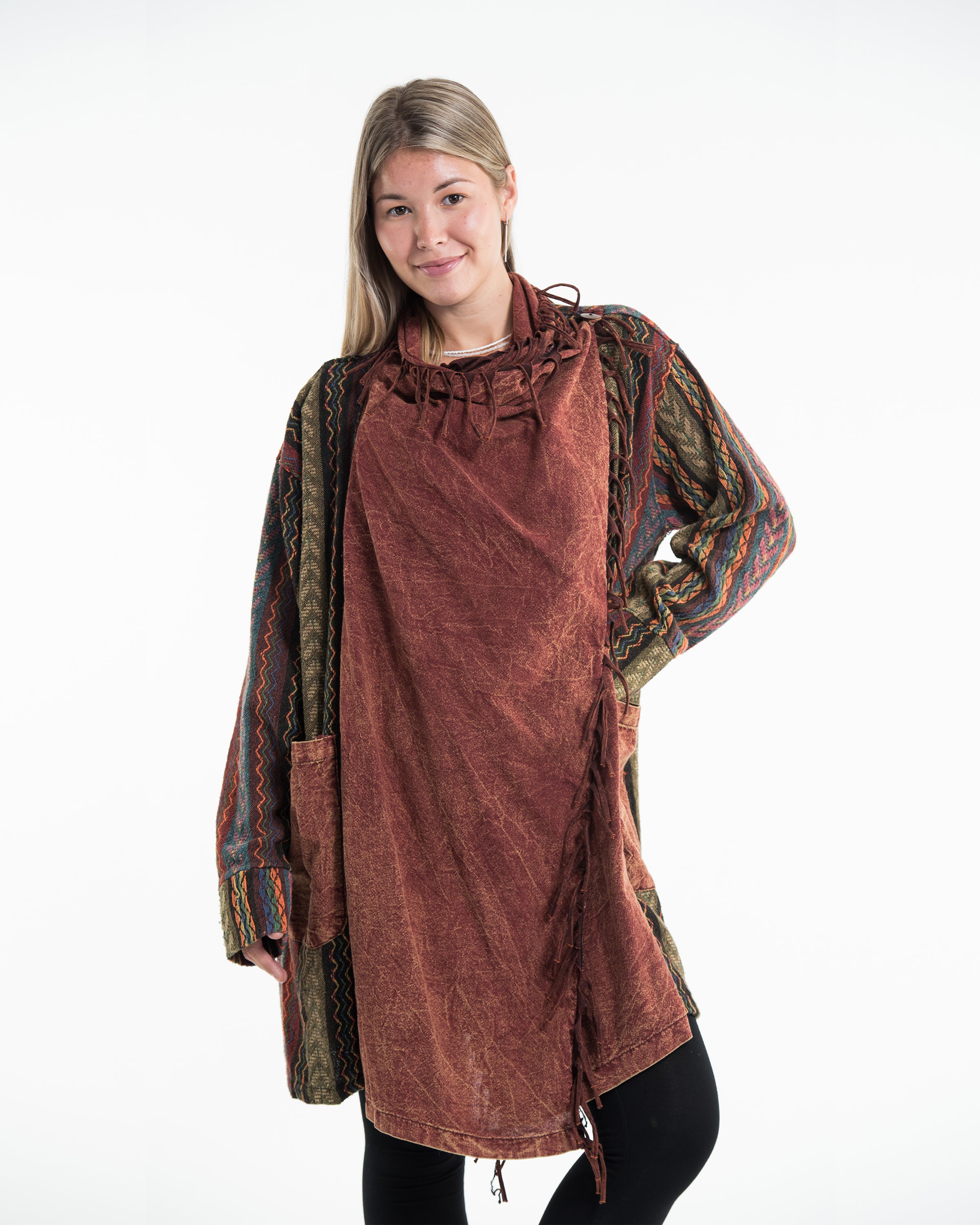 Tribal Cloak Jacket | Stonewash Drape in Brick