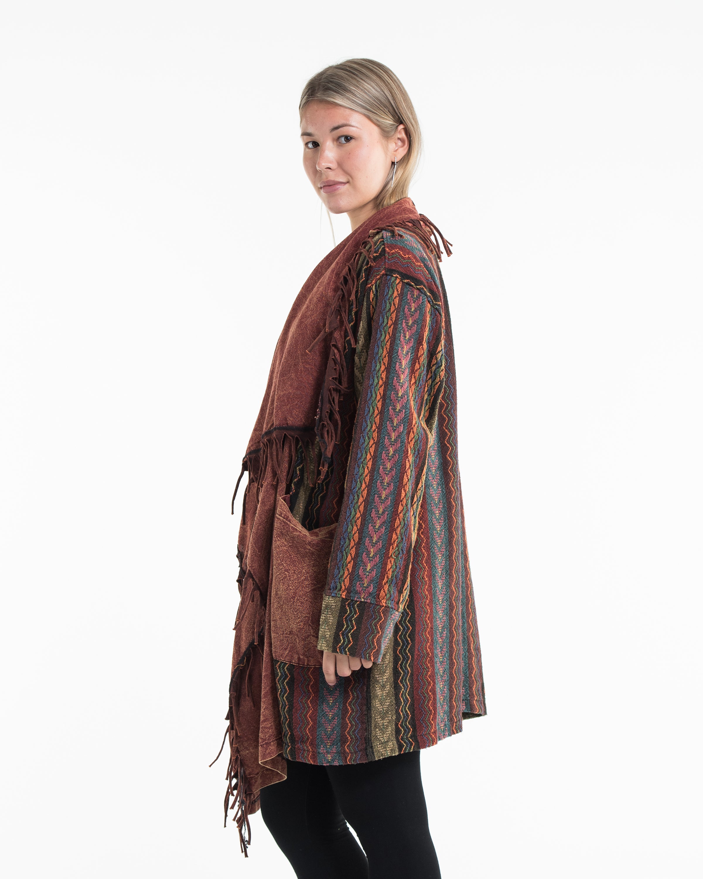Tribal Cloak Jacket | Stonewash Drape in Brick