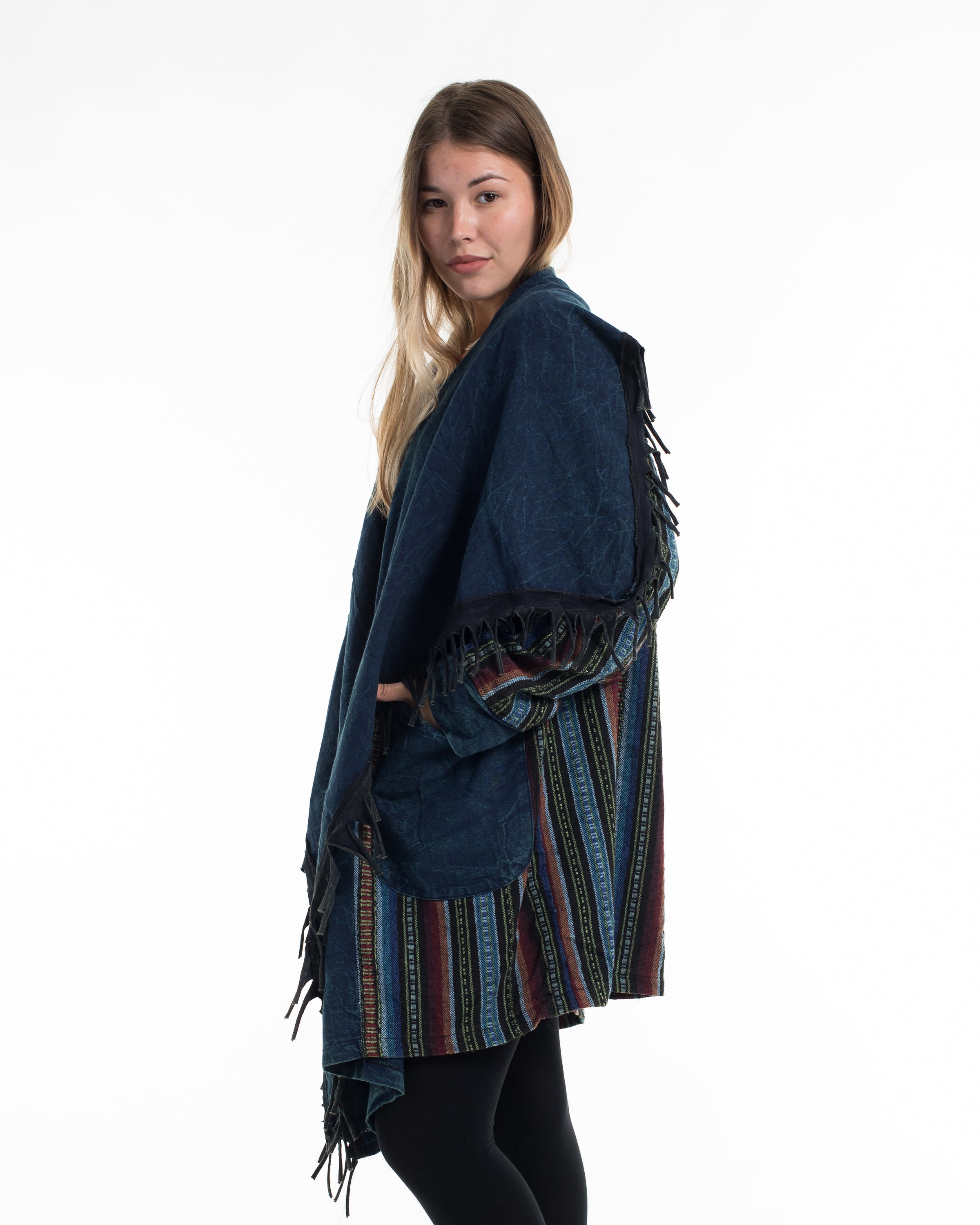 Tribal Cloak Jacket | Stonewash Drape in Denim Blue