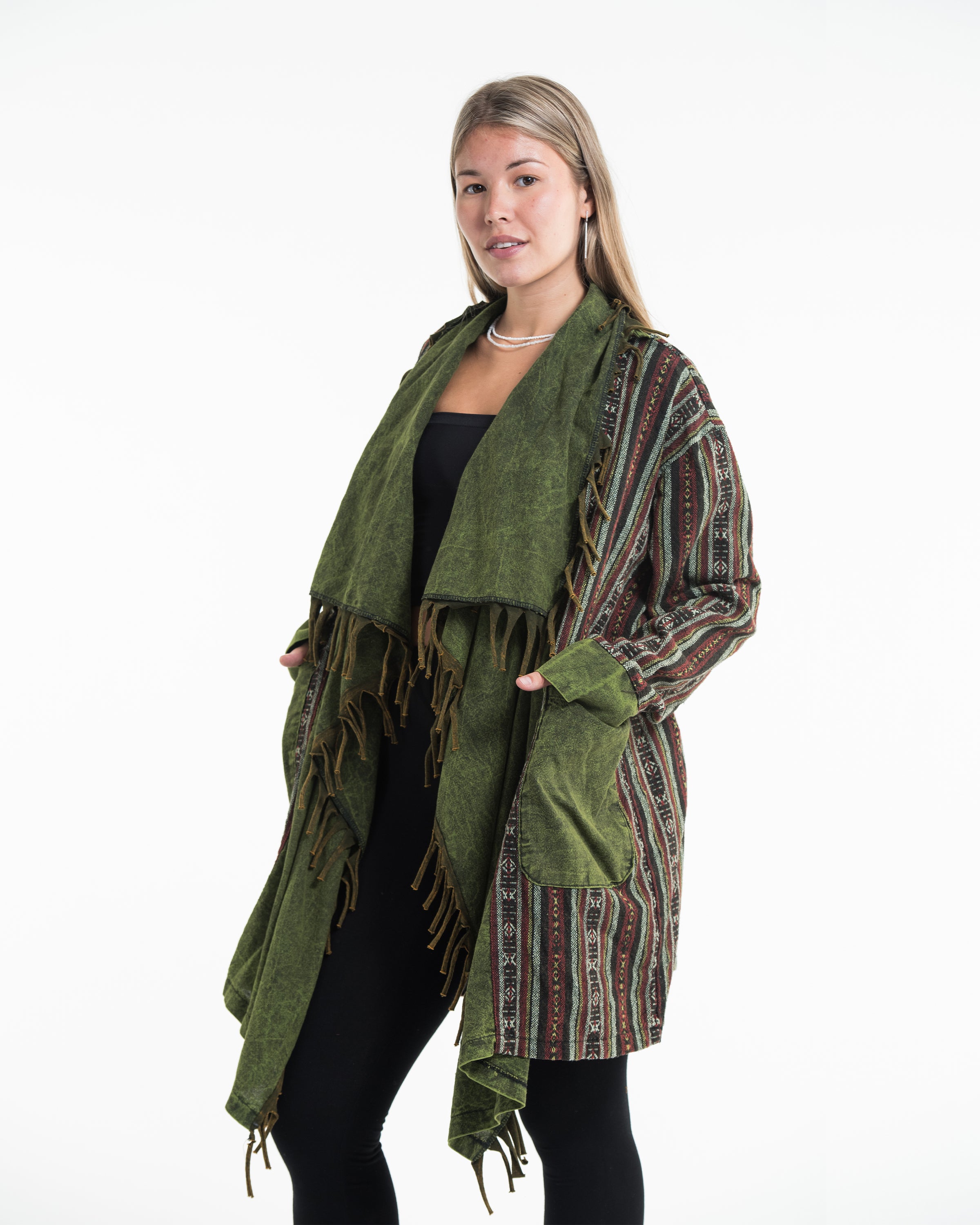 Tribal Cloak Jacket | Stonewash Drape in Olive