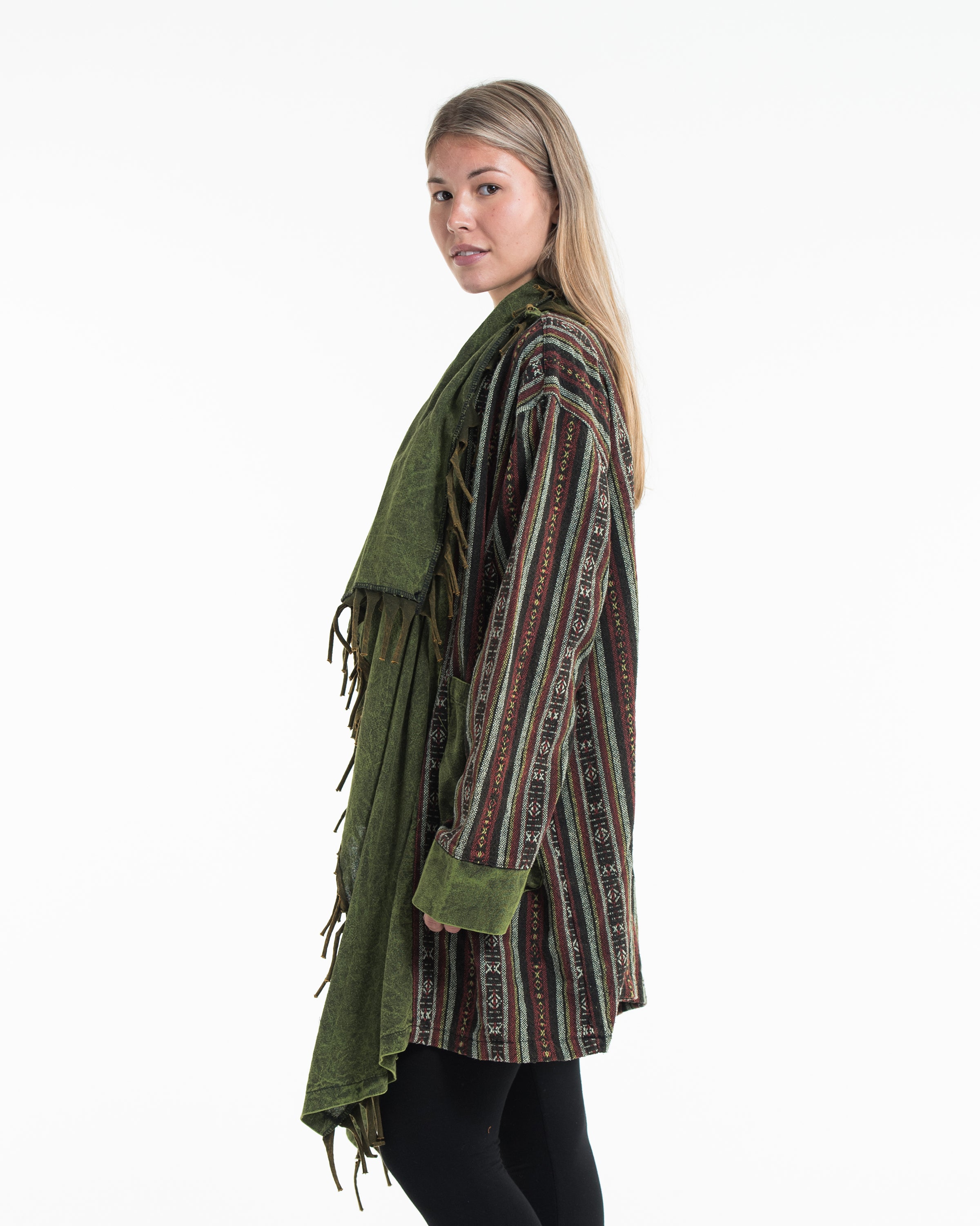 Tribal Cloak Jacket | Stonewash Drape in Olive