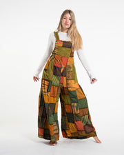 Patchwork Stonewash Overall in Multi Mustard Green