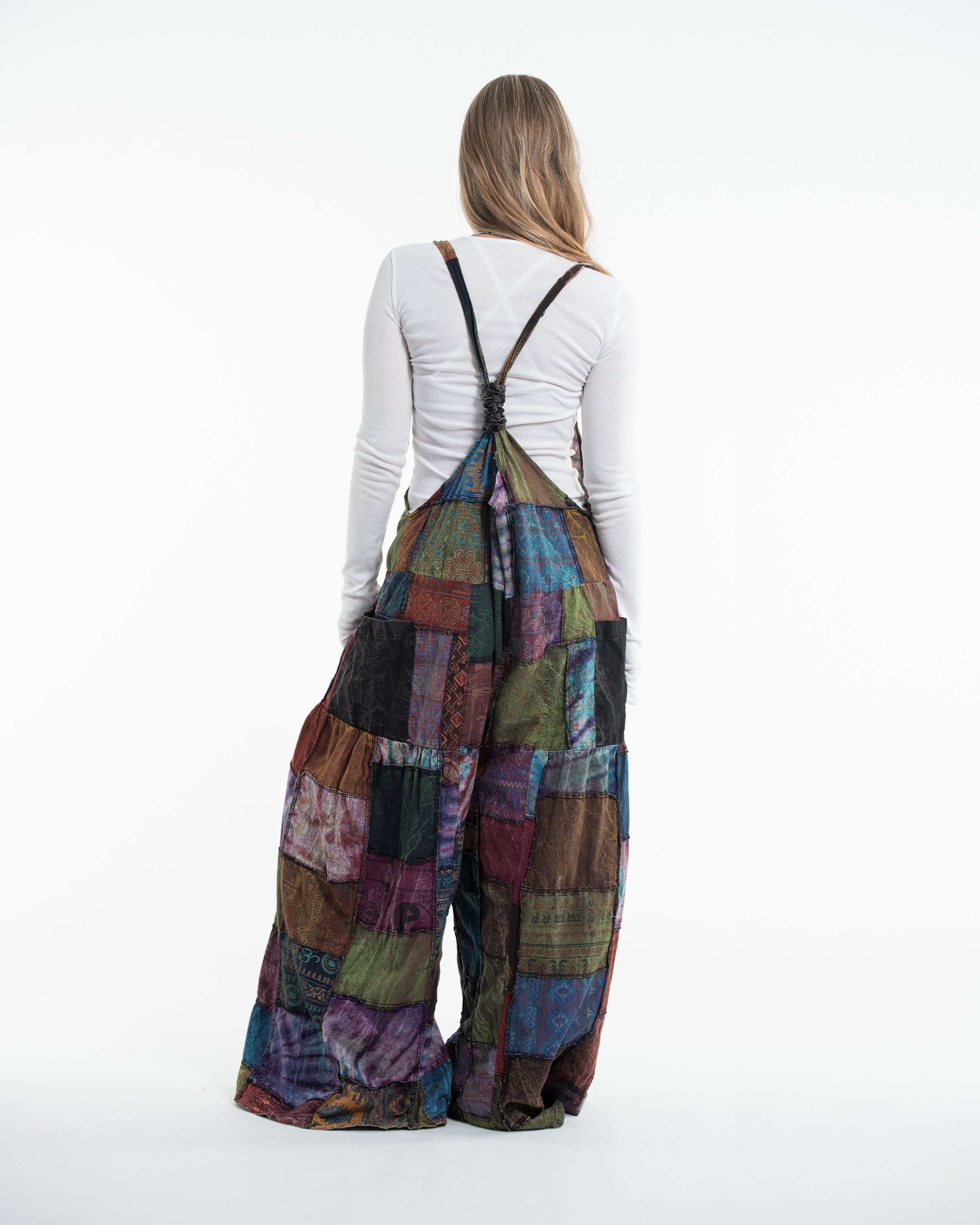 Baggy Style Patchwork Stonewash Overall in Multi Black