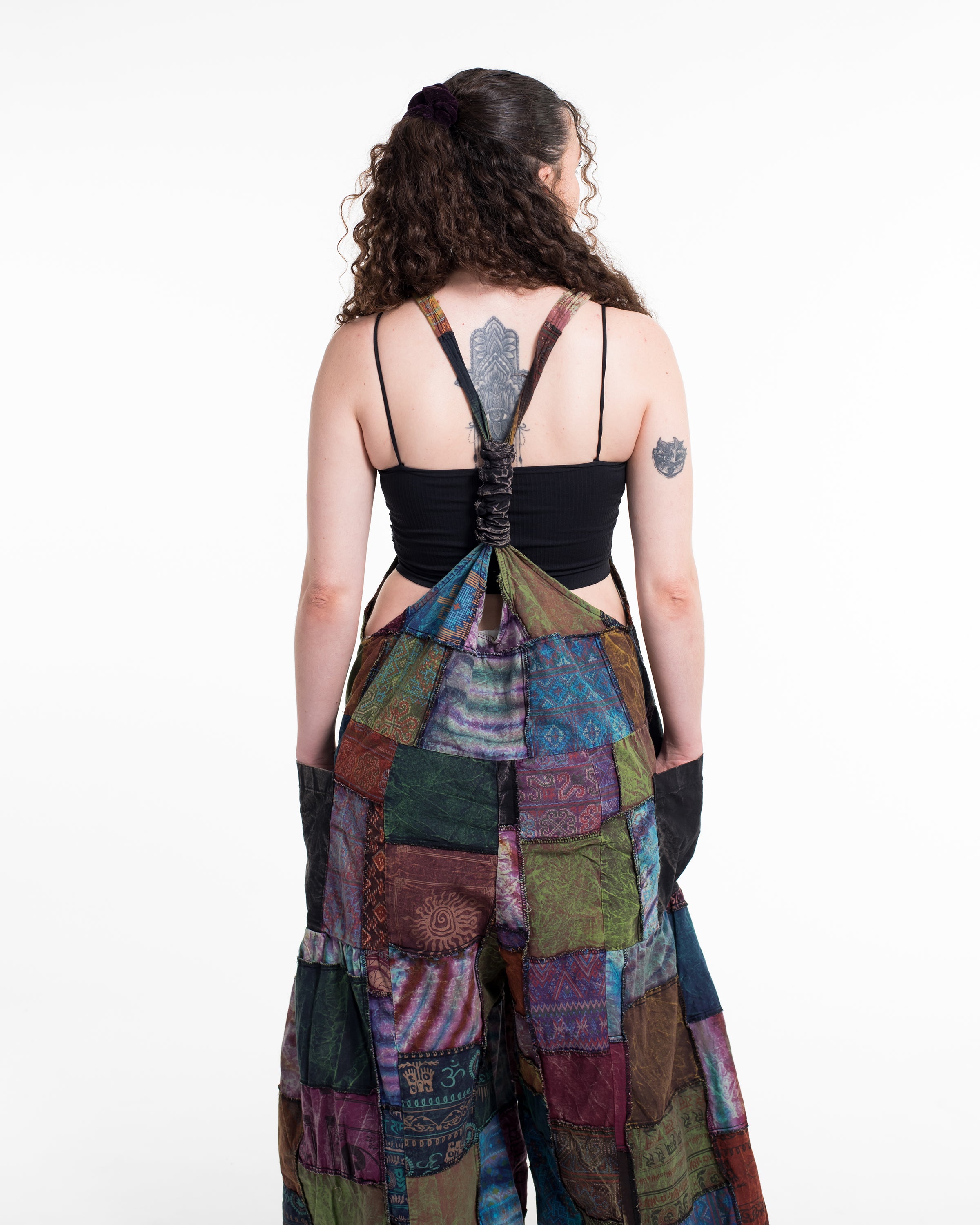 Baggy Style Patchwork Stonewash Overall in Multi Black