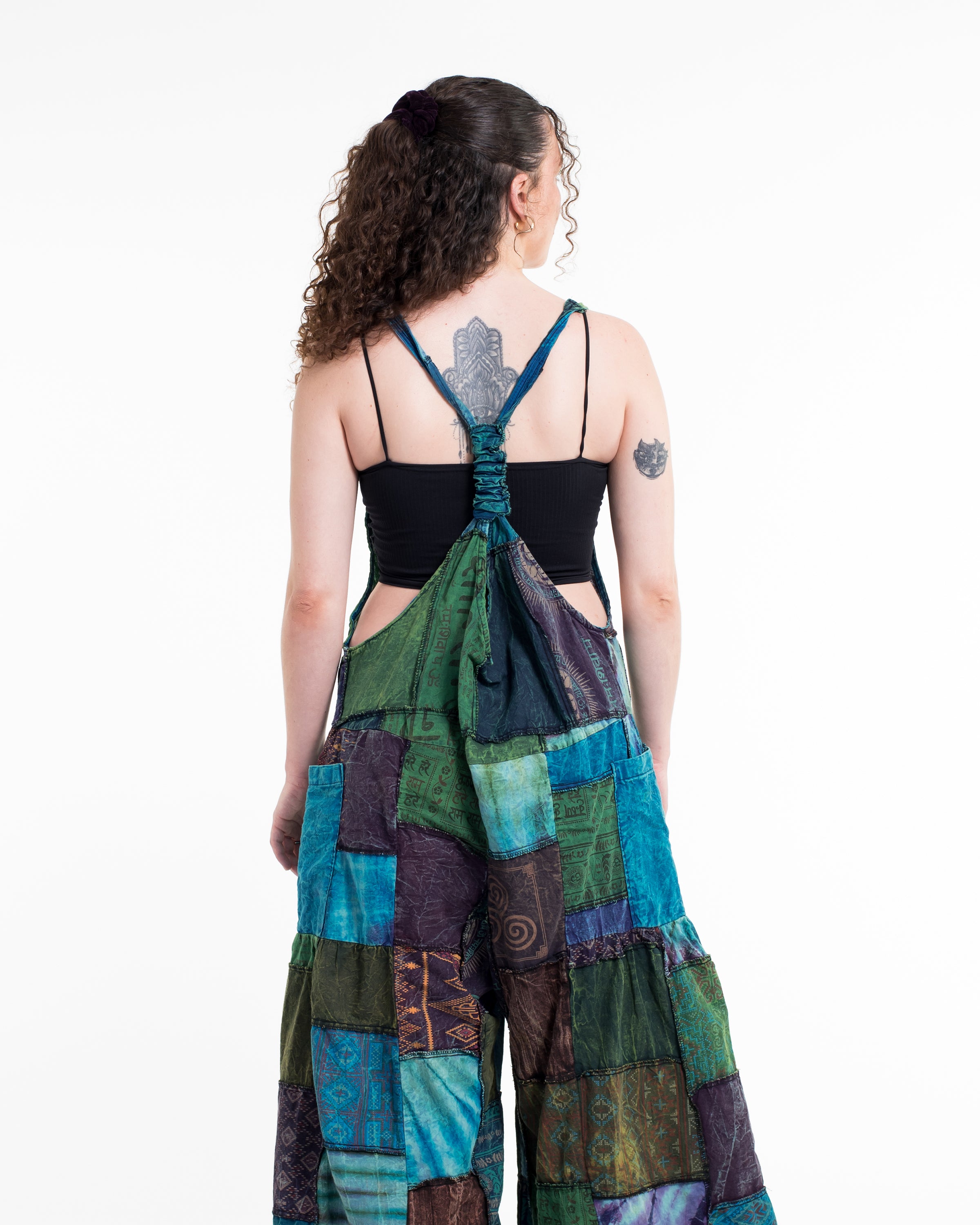 Baggy Style Patchwork Stonewash Overall in Multi Blue
