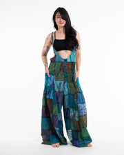 Baggy Style Patchwork Stonewash Overall in Multi Blue