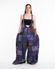 Baggy Style Patchwork Stonewash Overall in Multi Purple