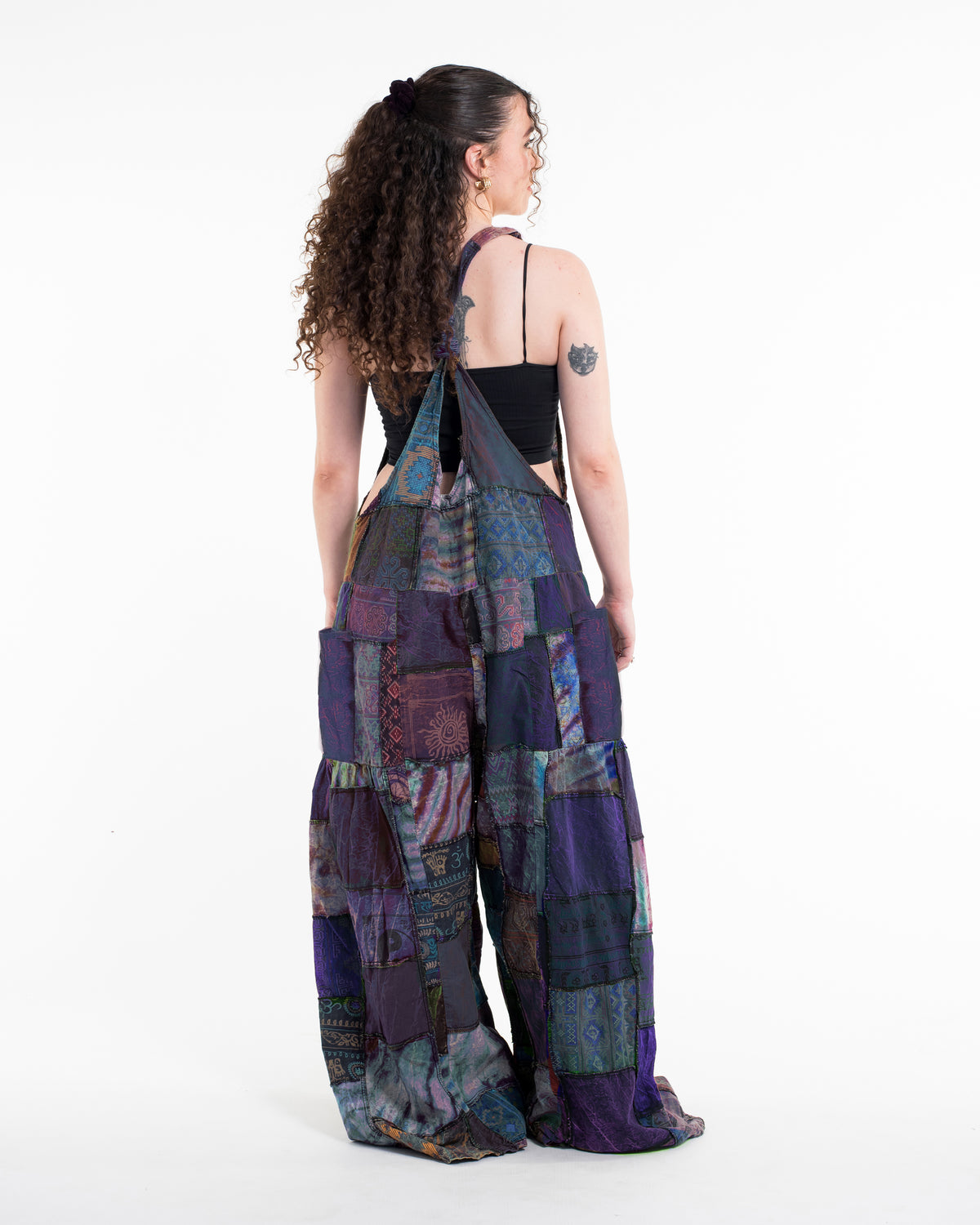Baggy Style Patchwork Stonewash Overall in Multi Purple
