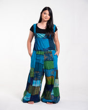 Plus Size Patchwork Stonewash Overall in Multi Blue