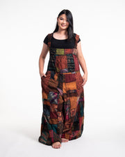 Plus Size Patchwork Stonewash Overall in Multi Brown