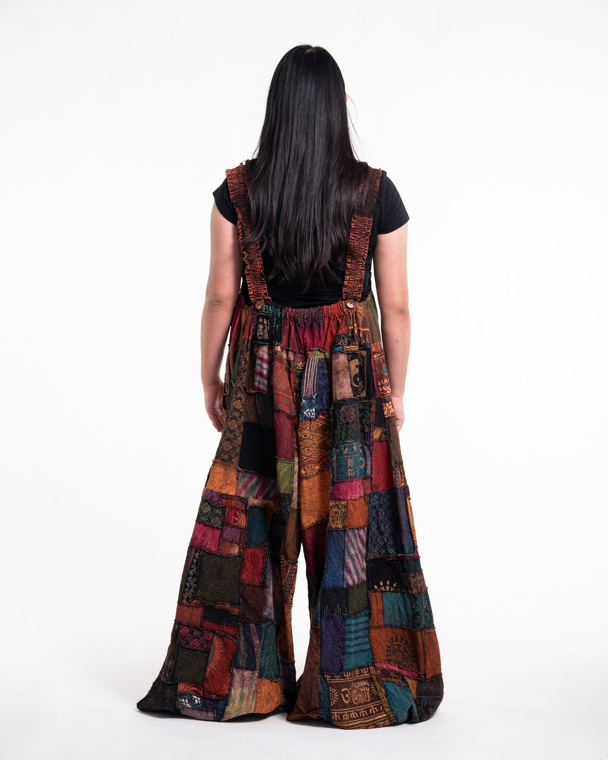 Plus Size Patchwork Stonewash Overall in Multi Brown