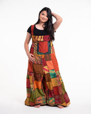 Plus Size Patchwork Stonewash Overall in Multi Orange