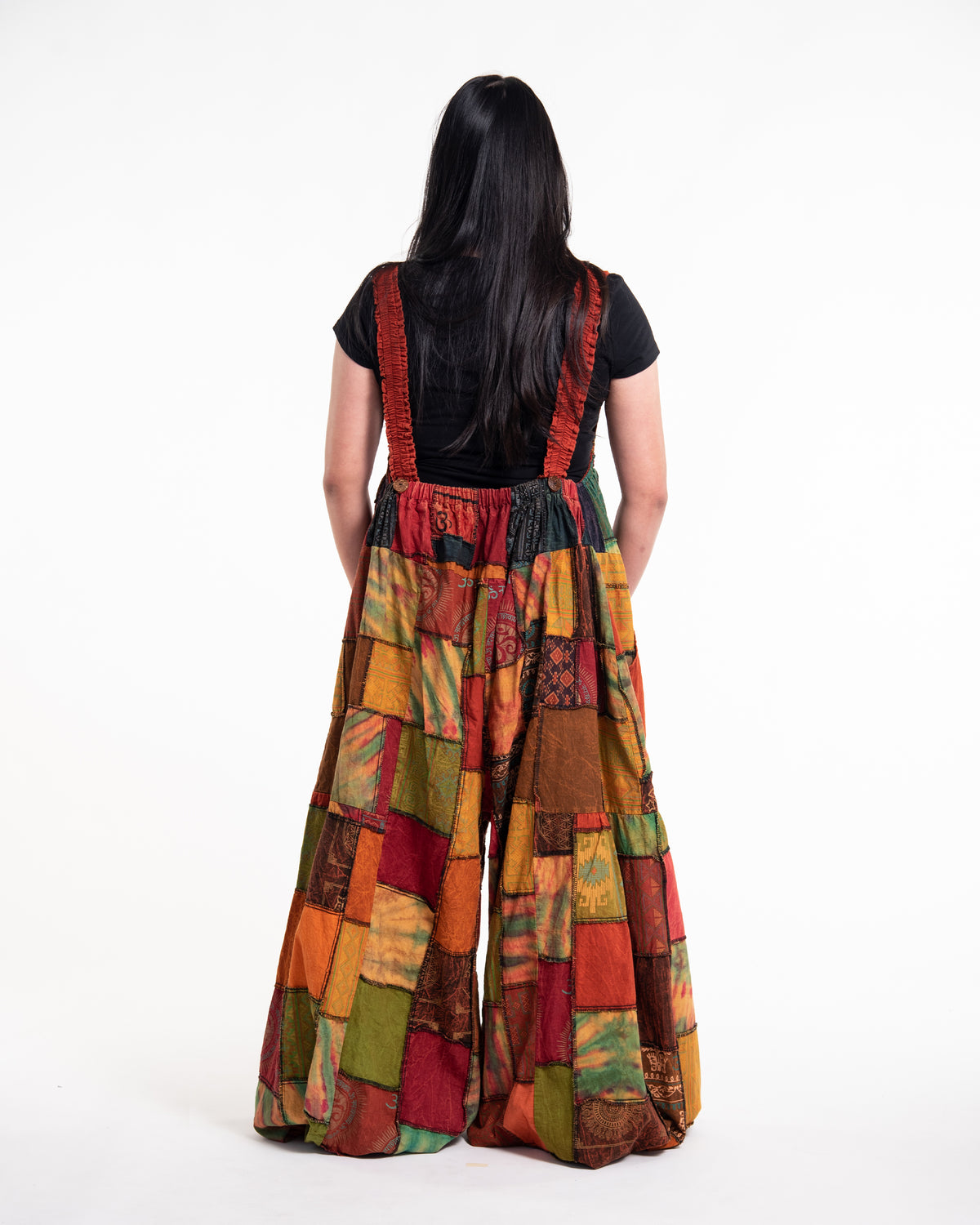 Plus Size Patchwork Stonewash Overall in Multi Orange