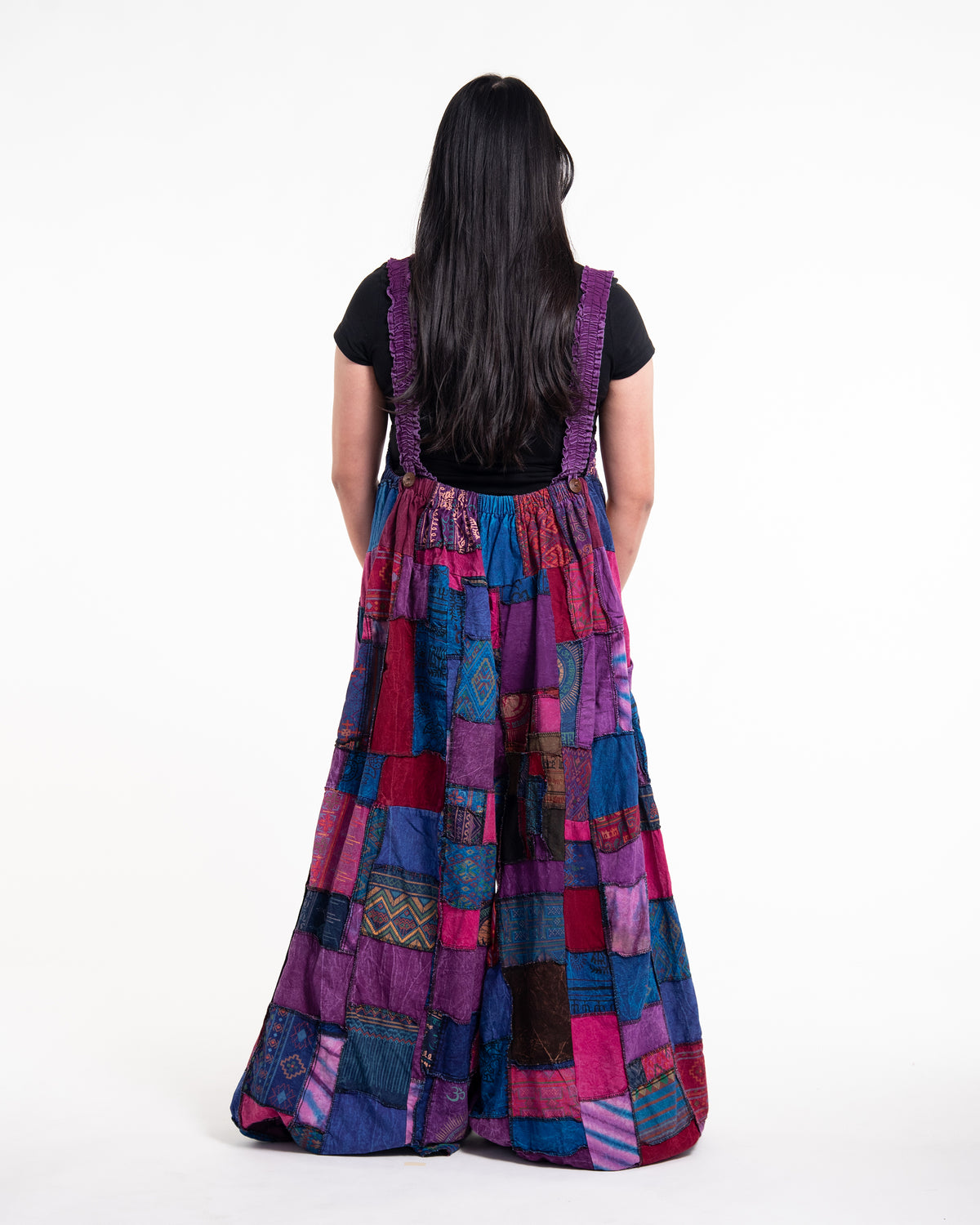 Plus Size Patchwork Stonewash Overall in Multi Purple