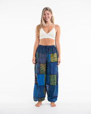 Women's Patchwork Stone Washed Balloon Cotton Pants in Blue