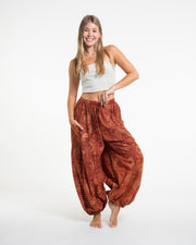 Women's Block Print Stone Washed Balloon Cotton Pants in Orange