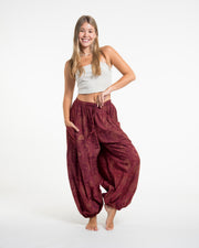 Women's Block Print Stone Washed Balloon Cotton Pants in Red