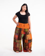 Plus Size Women's Patchwork Stone Washed Balloon Cotton Pants in Orange
