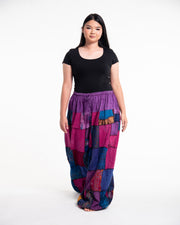 Plus Size Women's Patchwork Stone Washed Balloon Cotton Pants in Purple