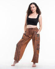 Women's Patchwork Stone Washed Cargo Cotton Pants in Brown 01