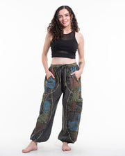 Women's Patchwork Stone Washed Cargo Cotton Pants in Black 02