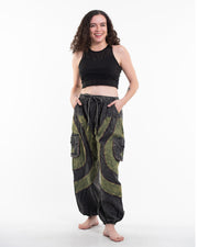 Women's Patchwork Stone Washed Cargo Cotton Pants in Black 04