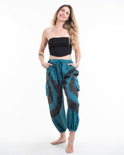 Women's Patchwork Stone Washed Cargo Cotton Pants in Blue 04