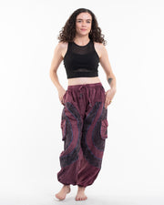 Women's Patchwork Stone Washed Cargo Cotton Pants in Maroon 04
