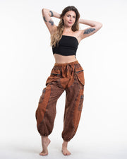 Women's Patchwork Stone Washed Cargo Cotton Pants in Brown 05