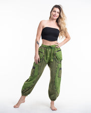Women's Patchwork Stone Washed Cargo Cotton Pants in Green 05