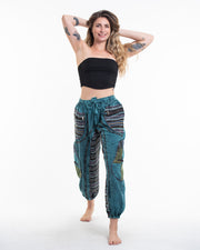 Women's Patchwork Stone Washed Cargo Cotton Pants in Blue 06