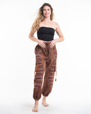 Women's Patchwork Stone Washed Cargo Cotton Pants in Brown 07