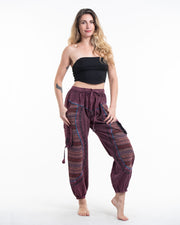 Women's Patchwork Stone Washed Cargo Cotton Pants in Maroon 07